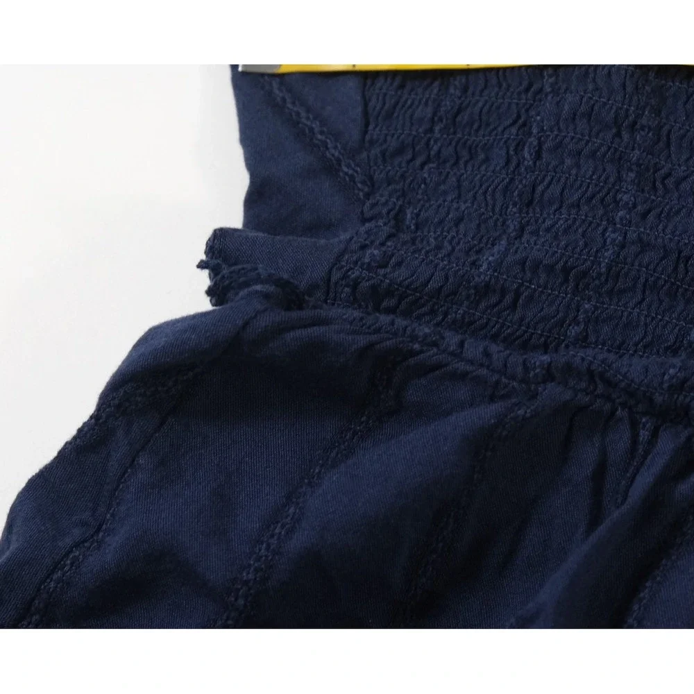 Old Navy Blouse Womens Large Navy Blue Puff Sleeve‎ Wrap Peplum Smocked Top Tie